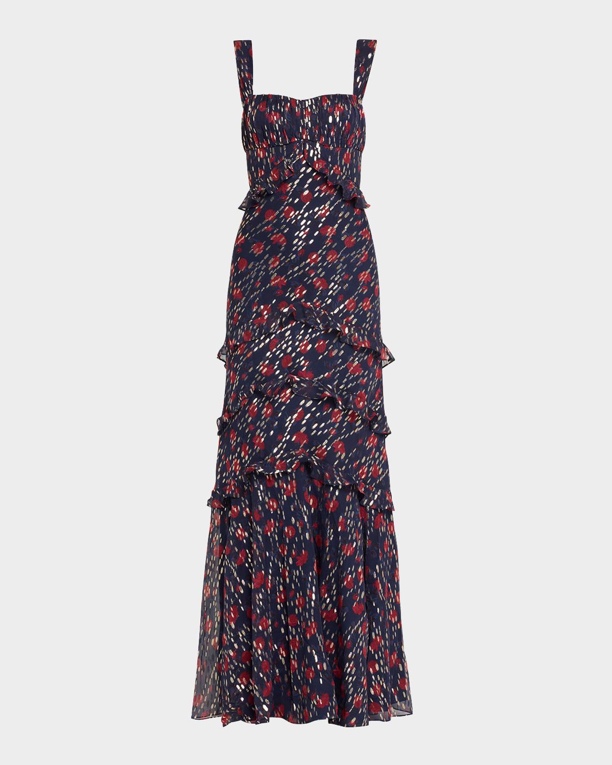 chandra floral ruffled gown