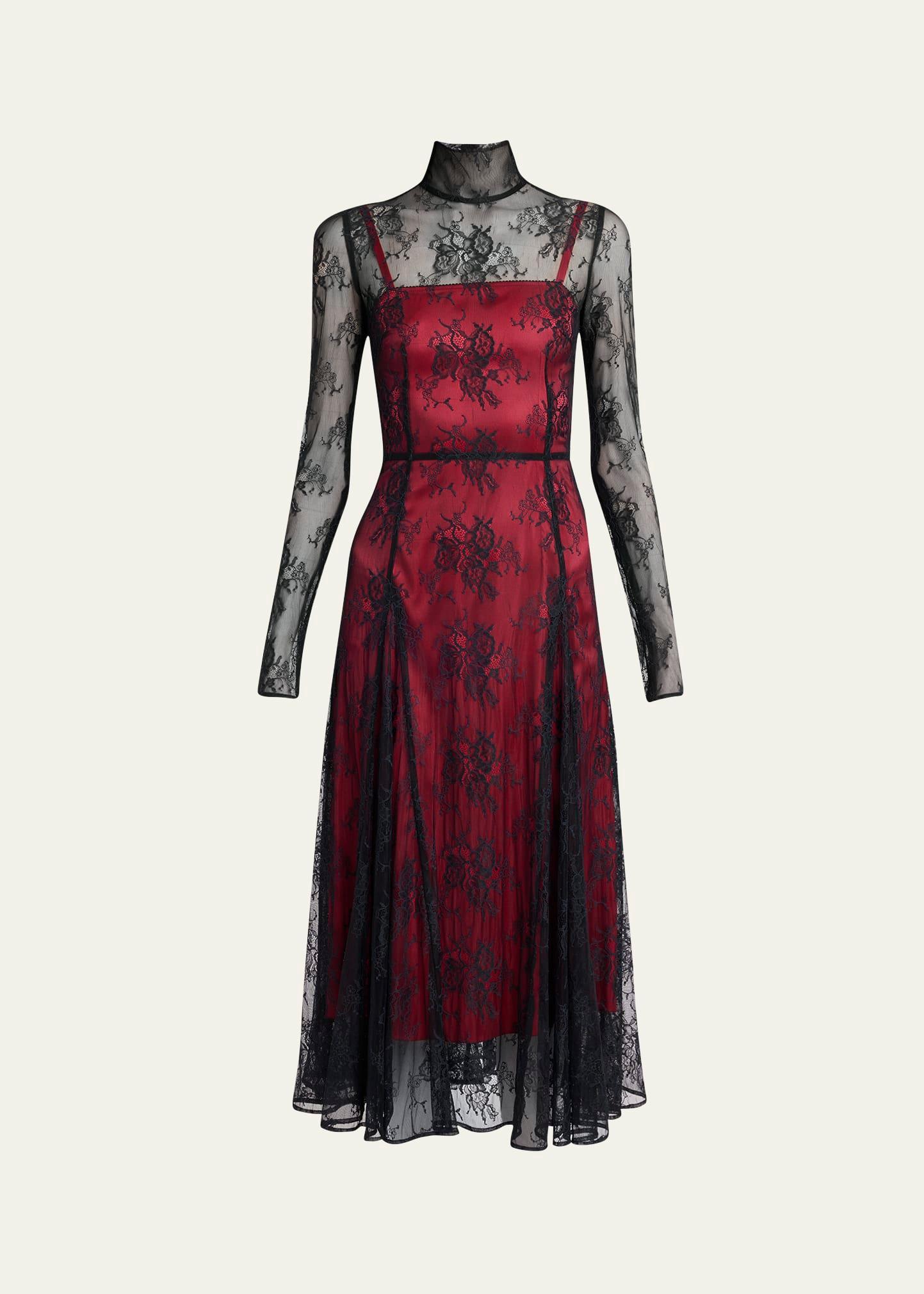 chantilly lace fit-flare midi dress