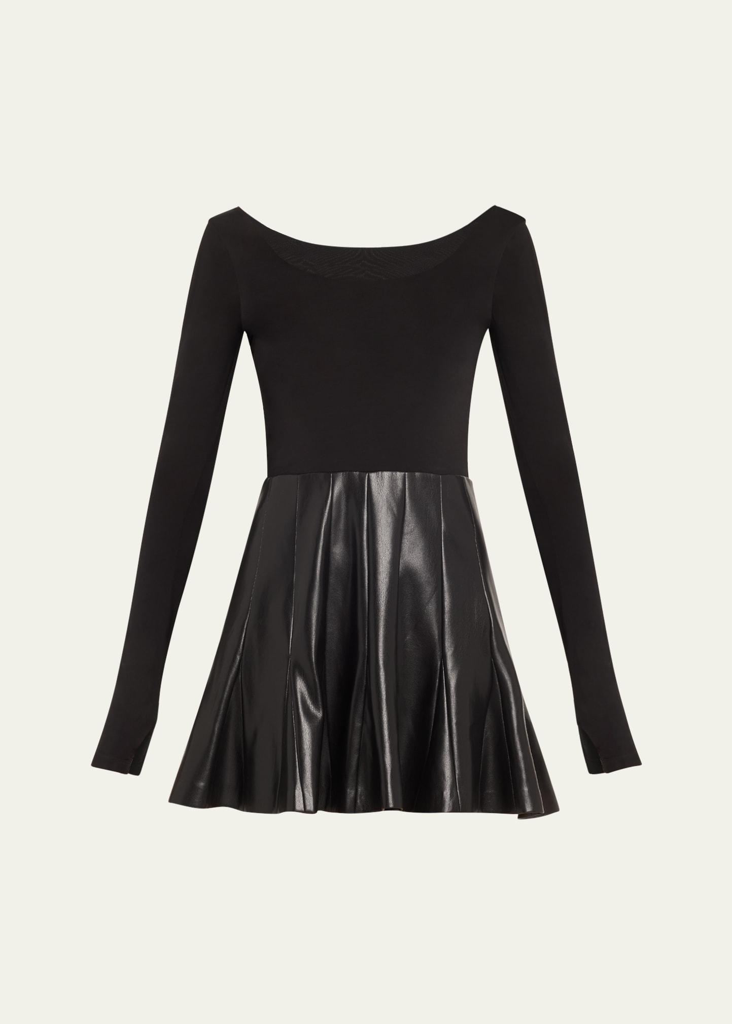 chara vegan leather long-sleeve pleated mini dress