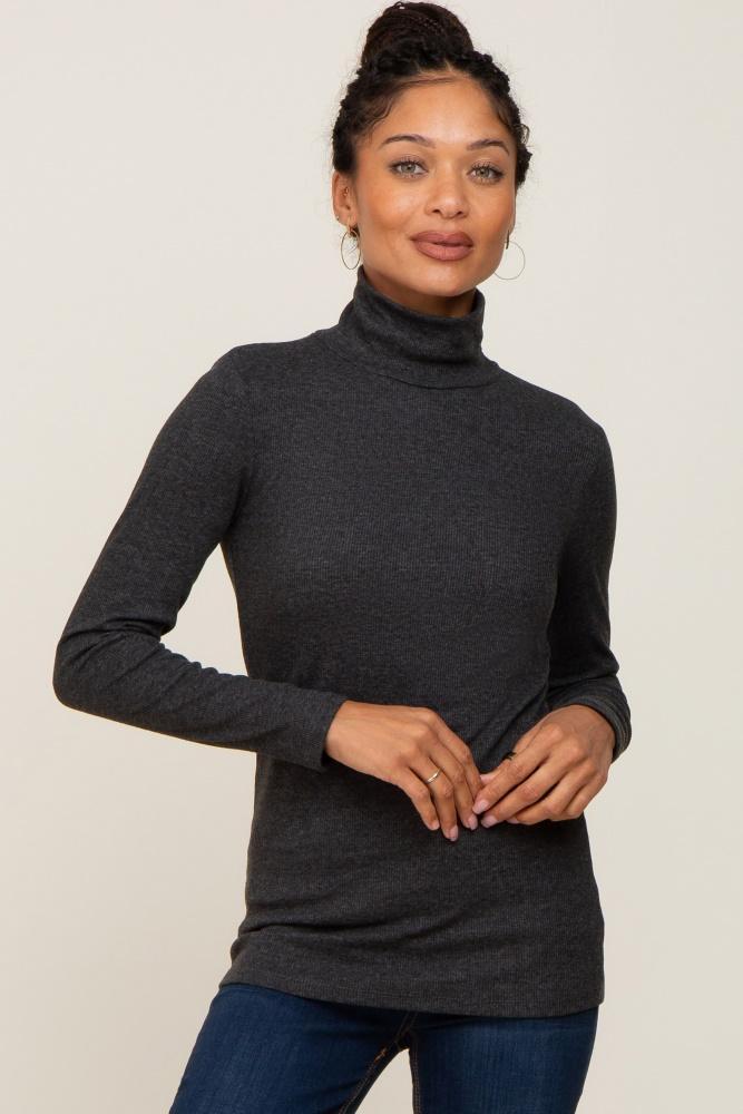 charcoal heathered ribbed mock neck long sleeve top