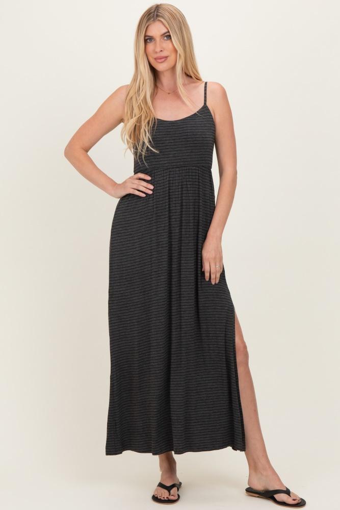 charcoal striped sleeveless maxi dress