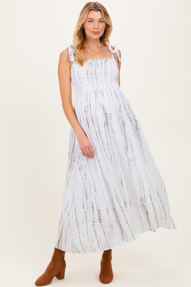 charcoal tie dye printed maternity maxi dress