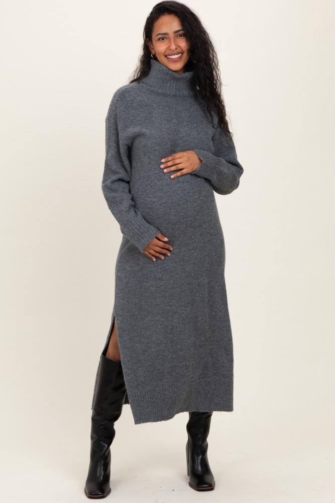charcoal turtleneck sweater maternity midi dress