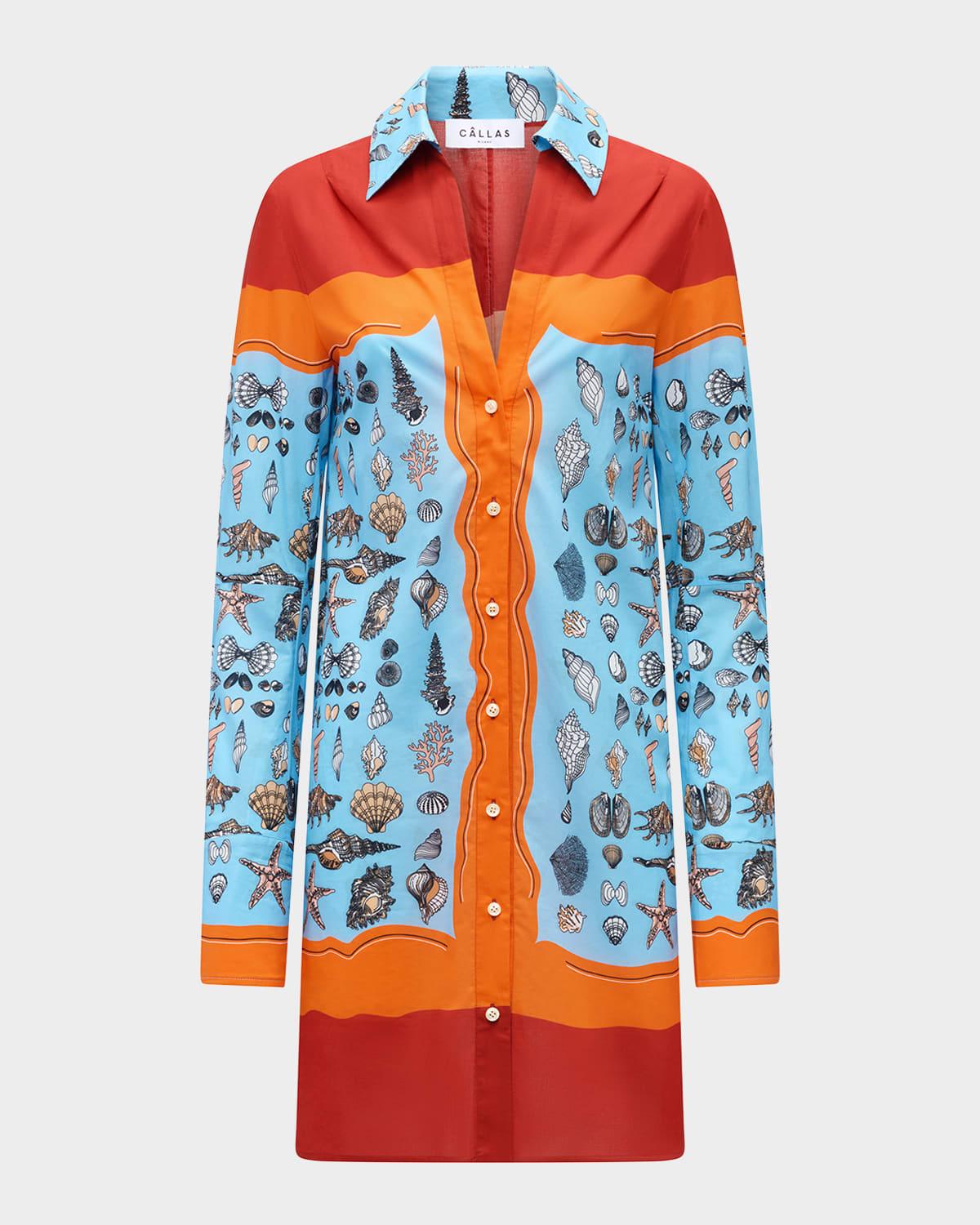 charisse shell-print cotton shift shirtdress