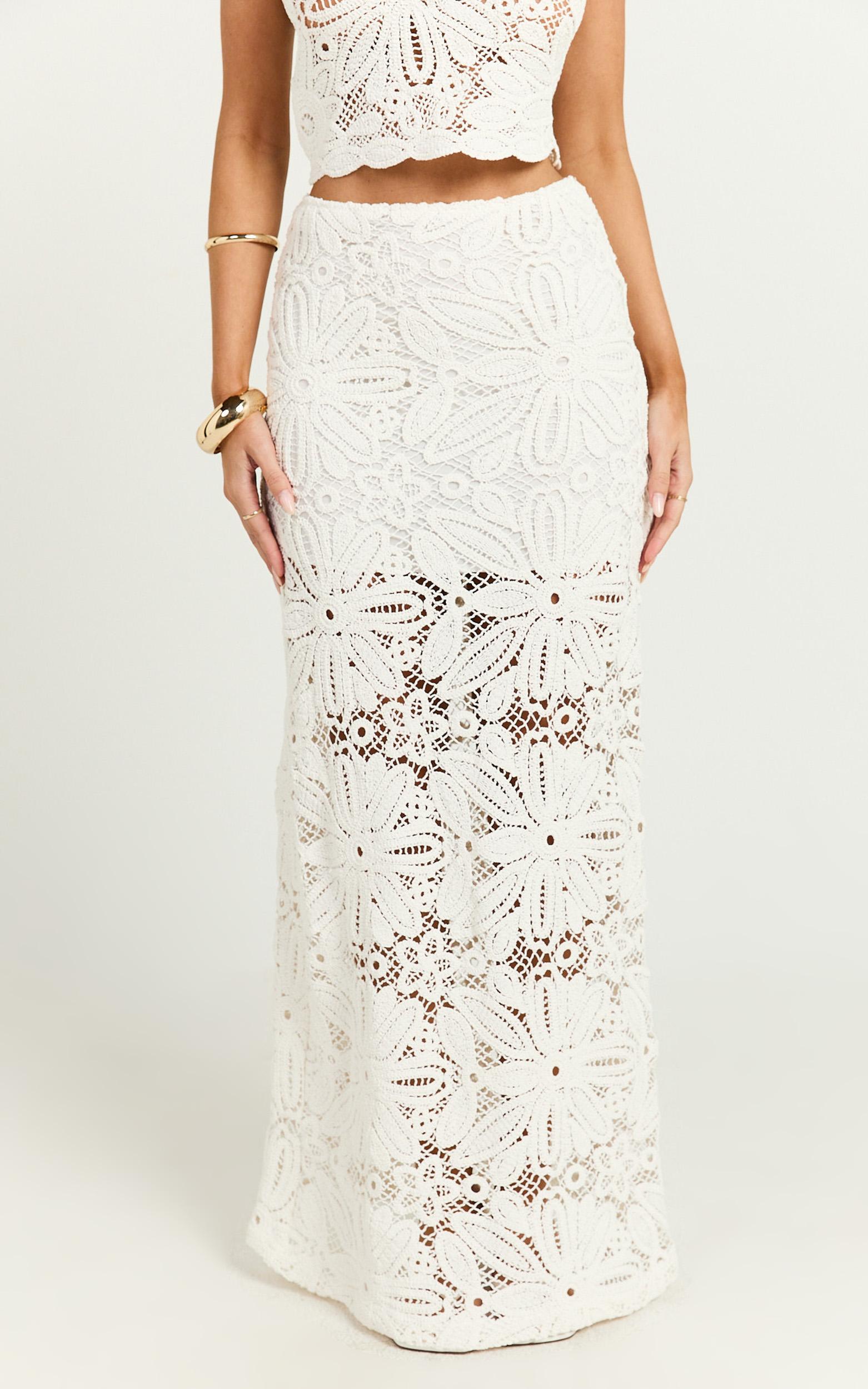 charlene maxi skirt - crochet fit and flare skirt in white