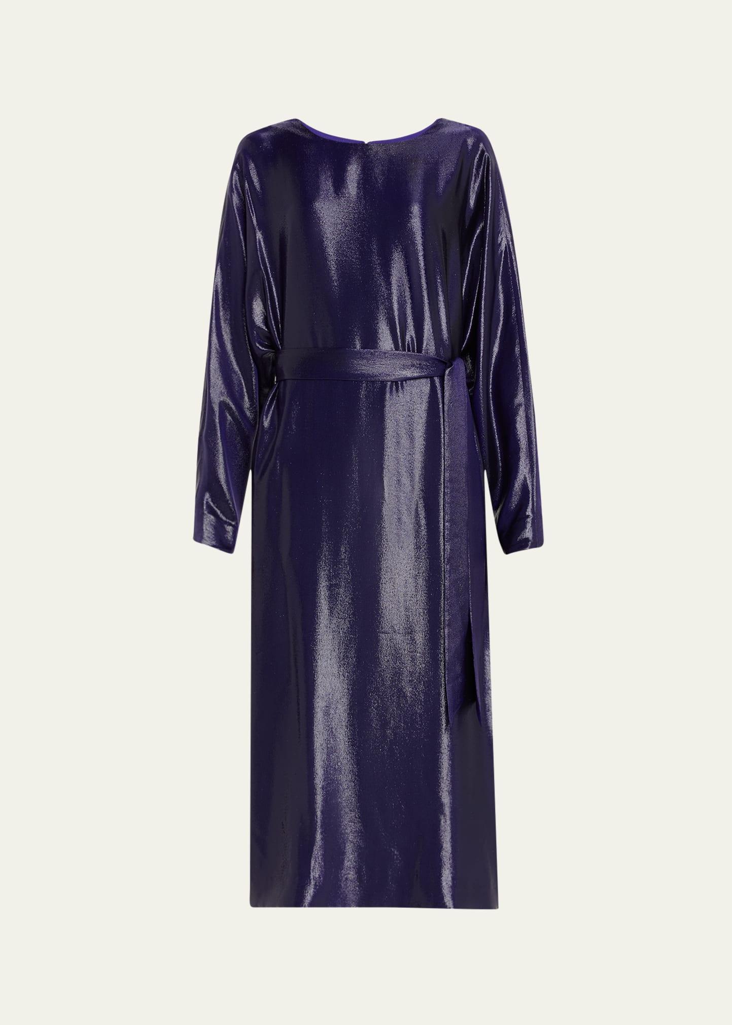 charlize self-tie midi shiny metallic dress