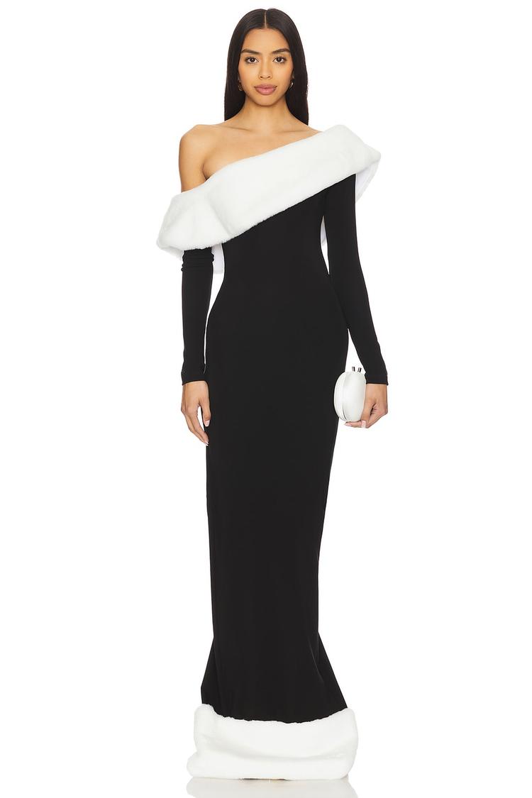 charlotte dress with faux fur trim
