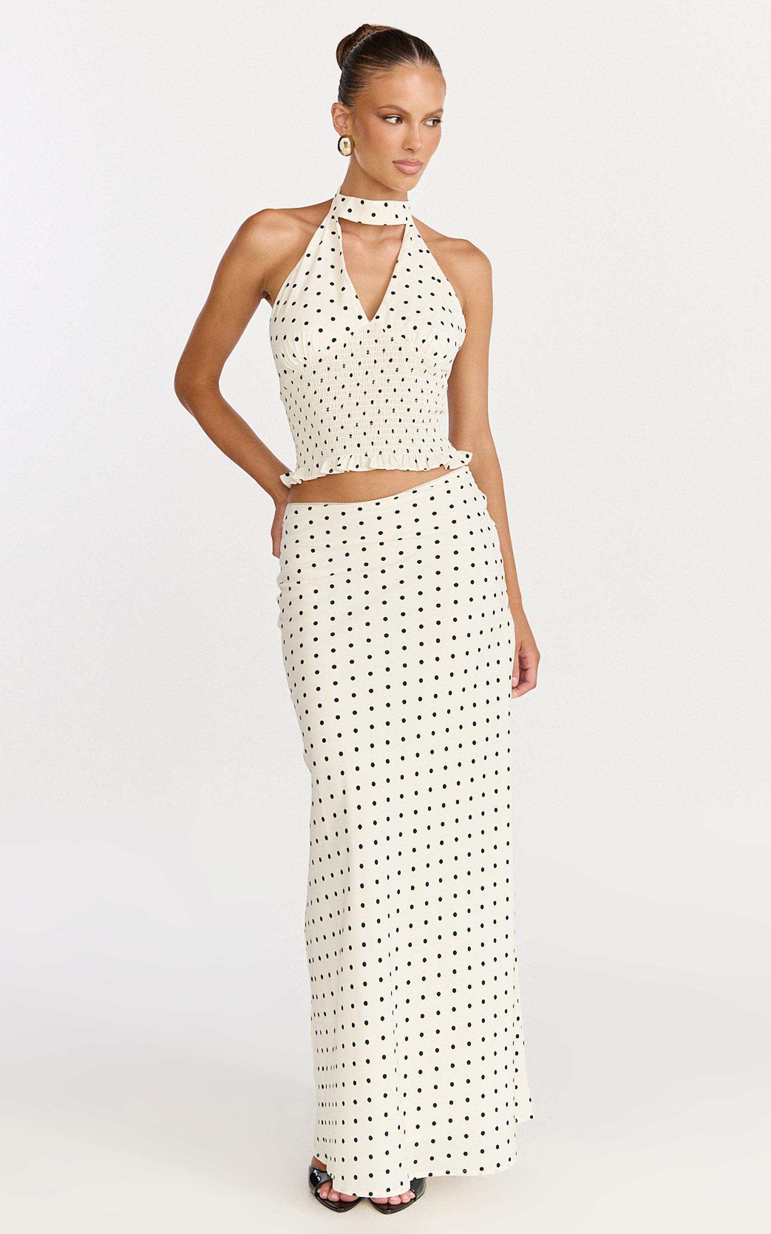 charlotte maxi skirt - polka dot skirt in white & black polka dots