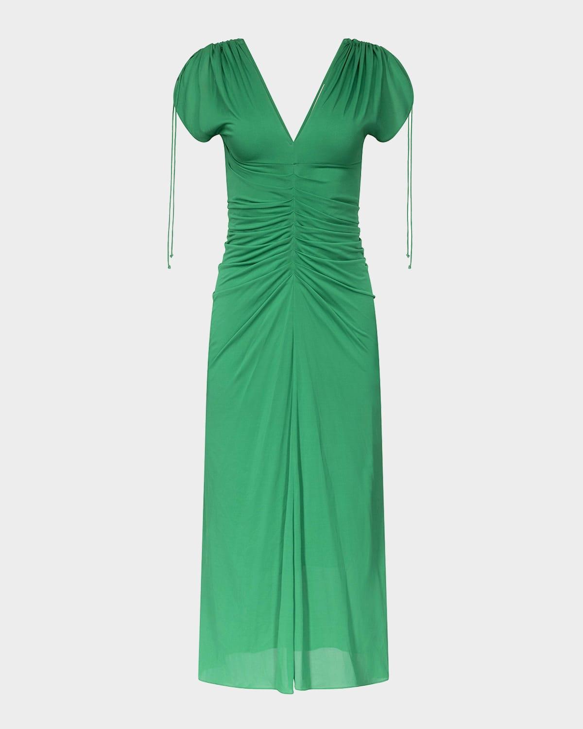charlotte ruched drawstring midi dress