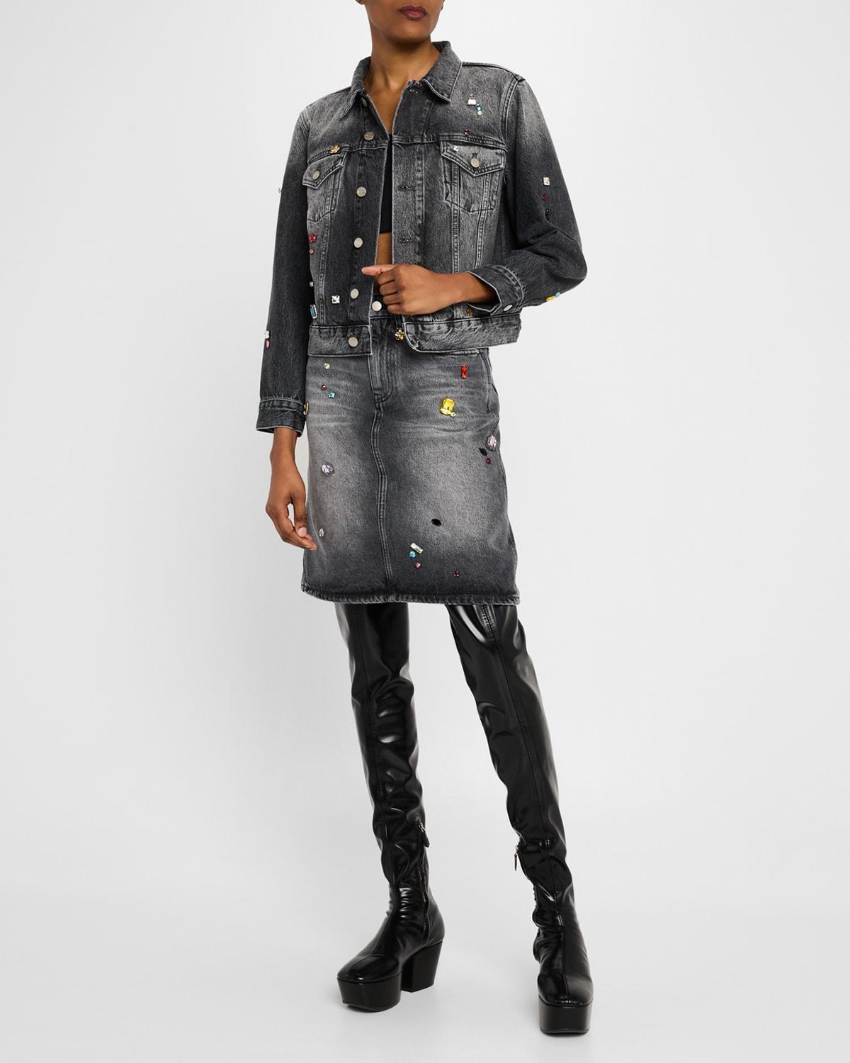 charm embellished denim a-line skirt