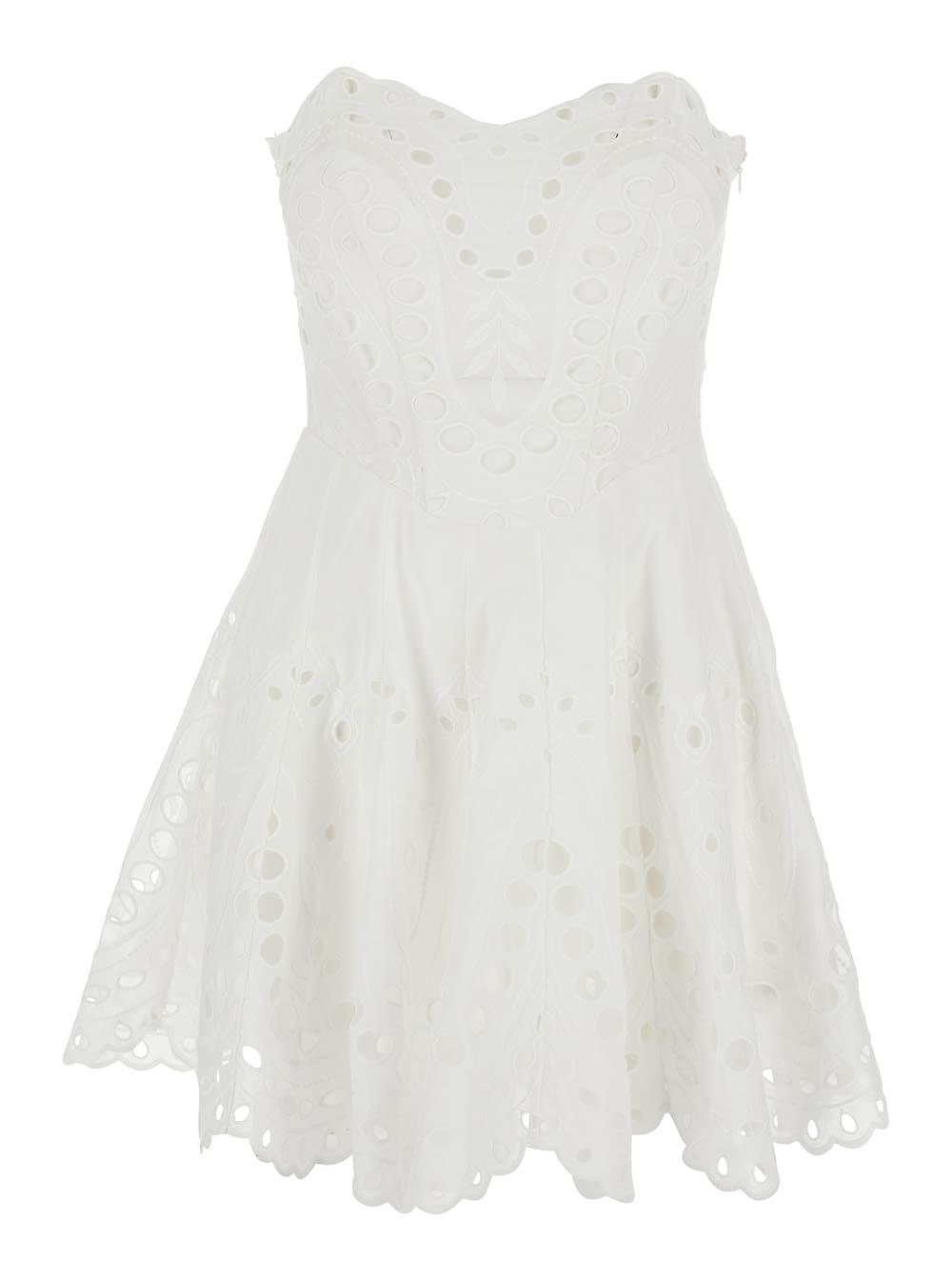 charo ruiz bail white dress with heart neckline and scalloped edges in cotton blend for women
