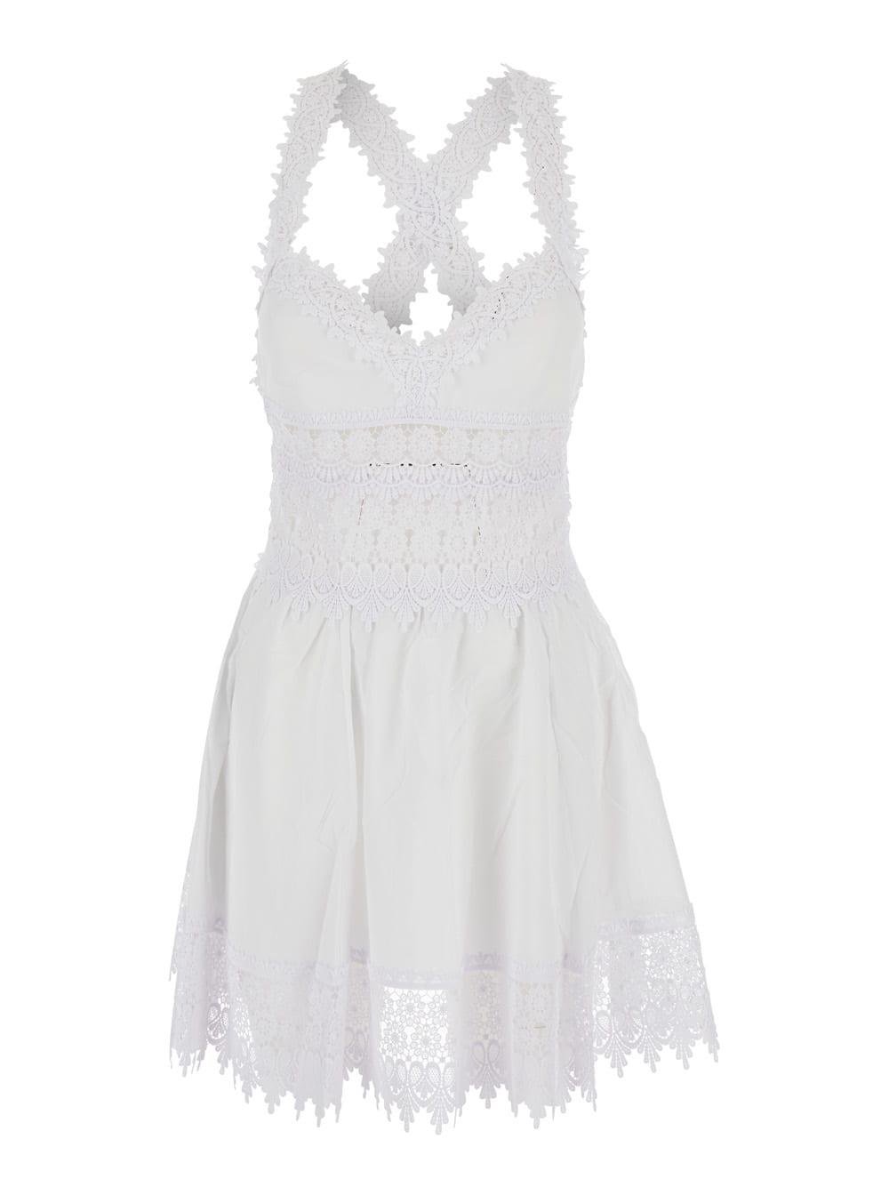 charo ruiz marilyn white dress with crossed straps and lace details in cotton woman