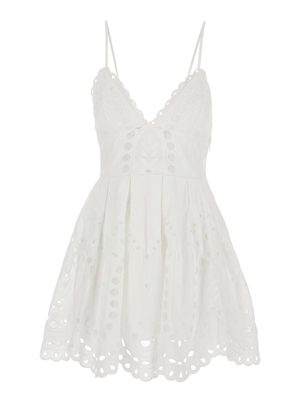 charo ruiz nix white dress with thin straps and flared skirt in cotton blend women
