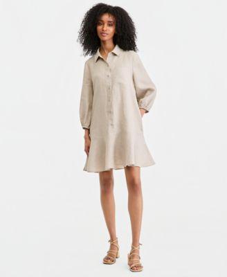 charter club womens 100 linen button front 3 4 sleeve dress created for macys