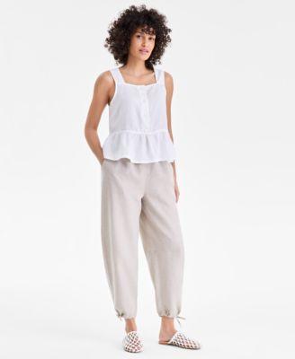 charter club womens 100 linen drawstring barrel leg pants macys exclusive