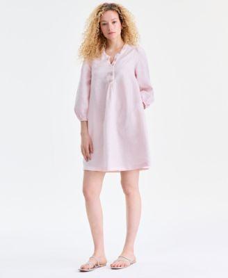 charter club womens 100 linen embellished split neck dress macys exclusive