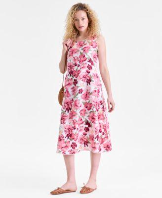 charter club womens 100 linen floral print tank midi dress macys exclusive
