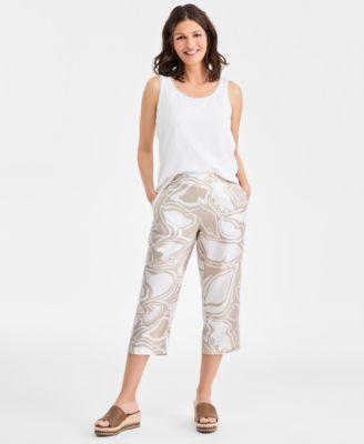 charter club womens 100 linen print crop pants macys exclusive