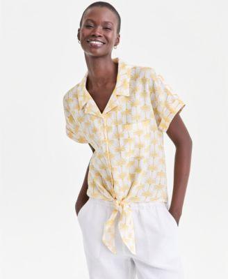 charter club womens 100 linen tie front shirt created for macys