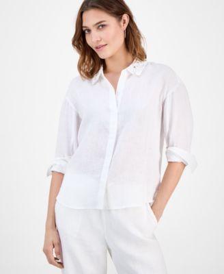 charter club womens embellished collar 100 linen shirt macys exclusive