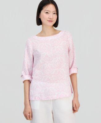 charter club womens linen cuffed 3 4 sleeve top macys exclusive