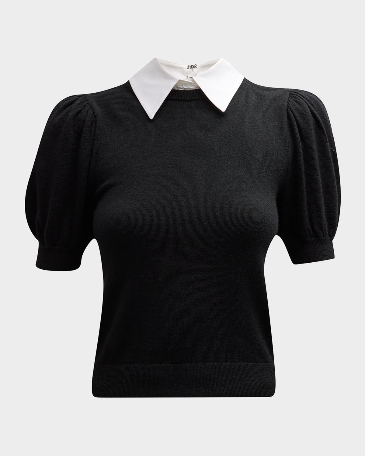 chase puff-sleeve sweater with detachable collar