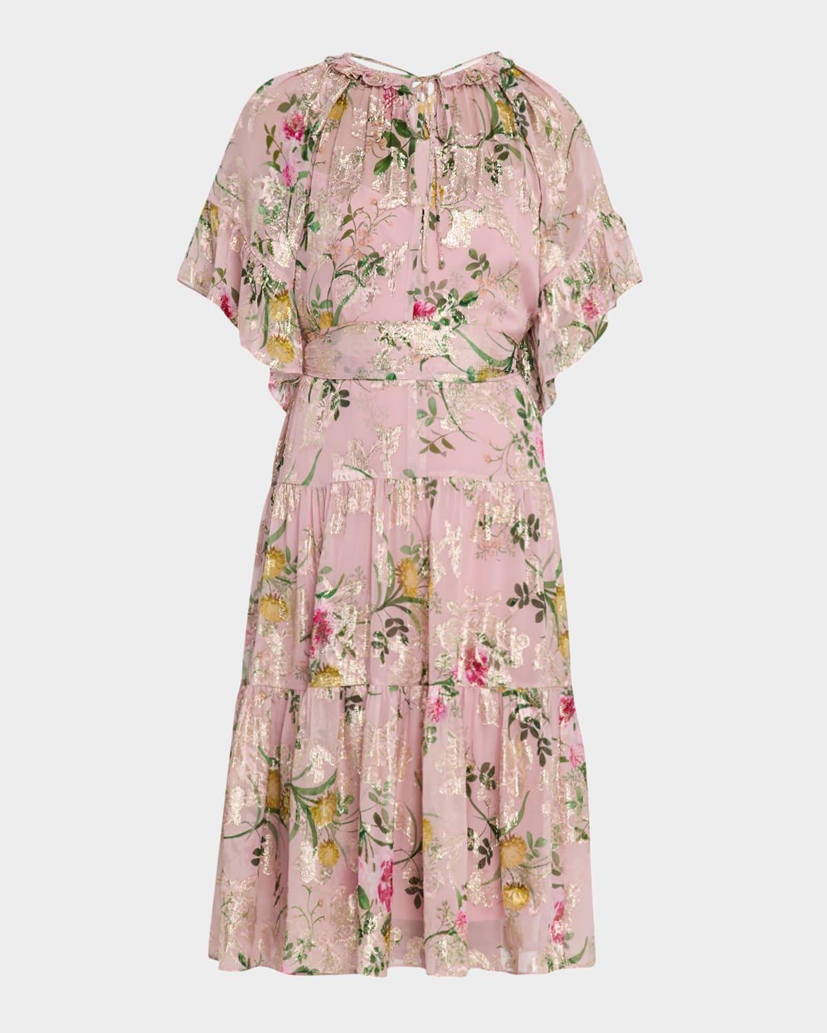 chase tiered floral-print fil coupe dress