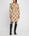 check belted long-sleeve shirtdress