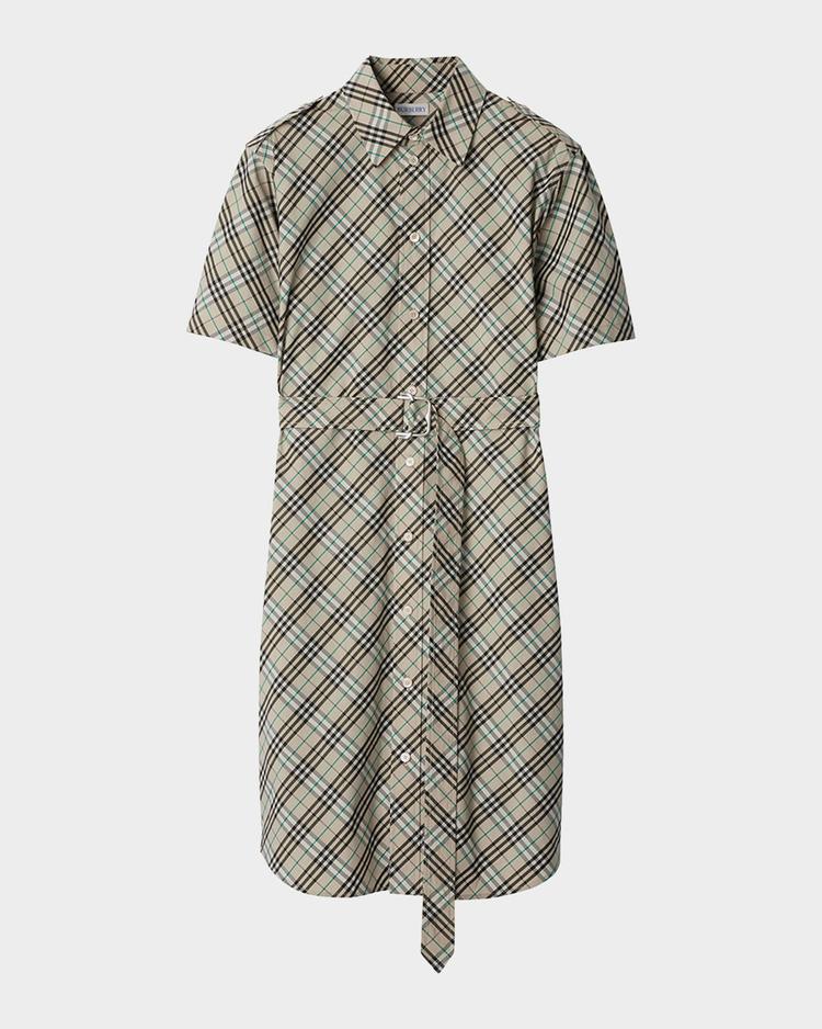 check belted shirt dress