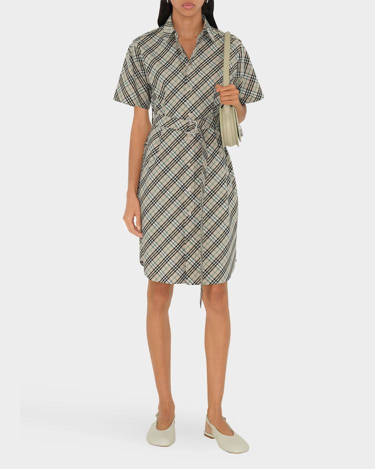 check belted shirt dress