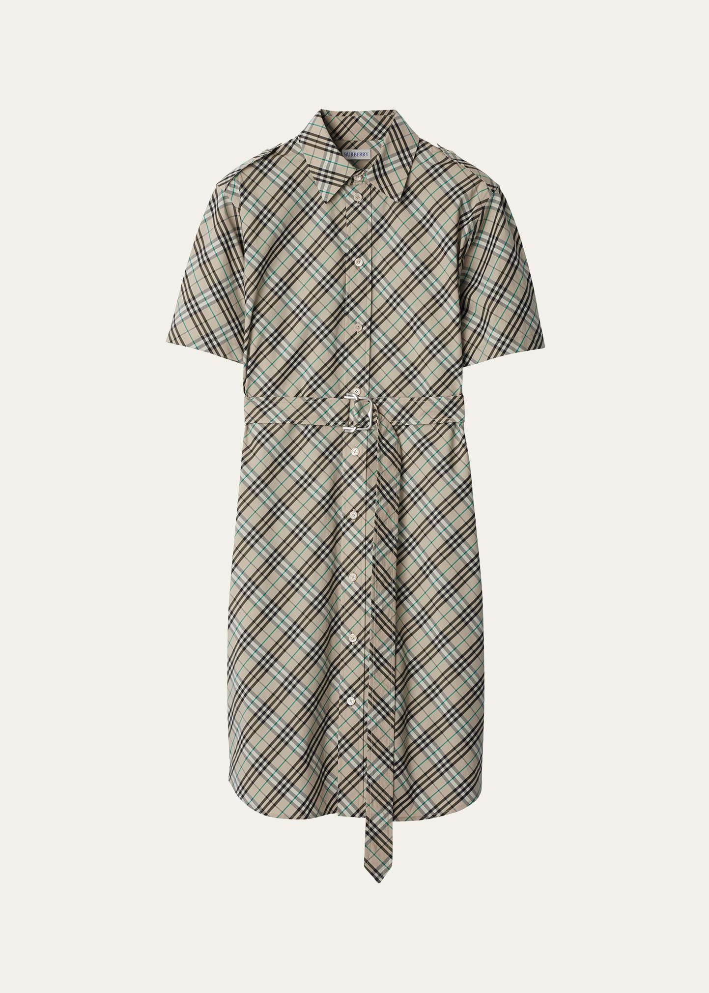 check belted shirt dress