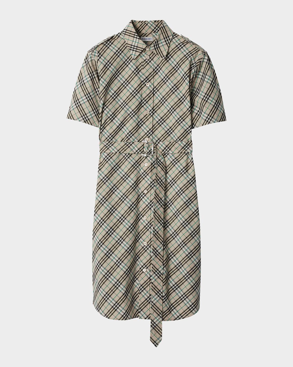 check belted shirt dress
