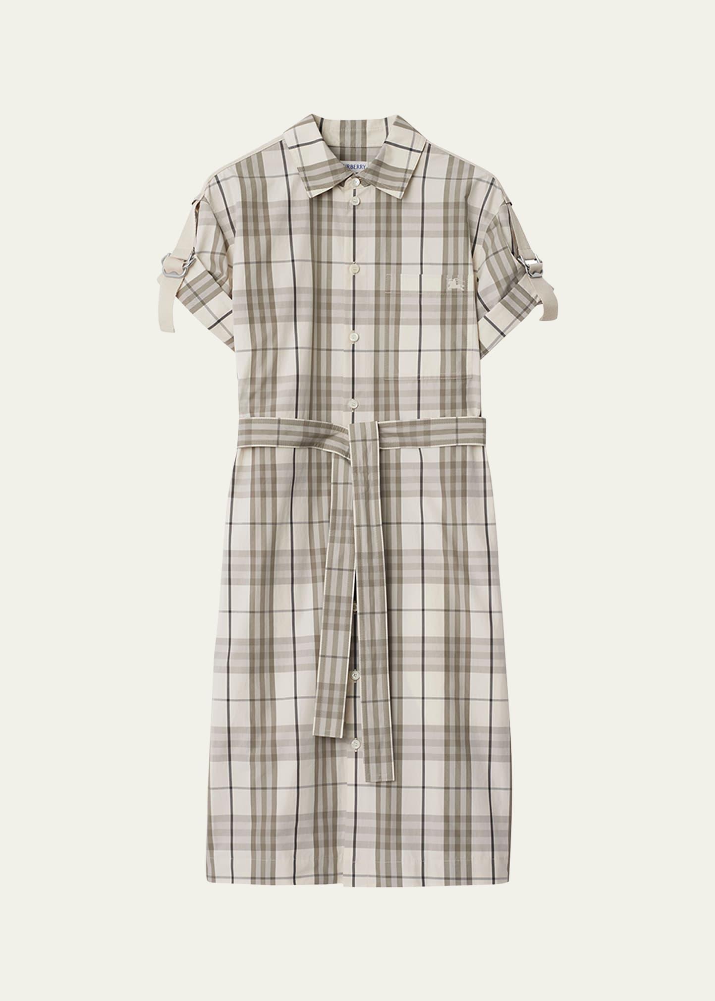 check buckle short-sleeve shirtdress
