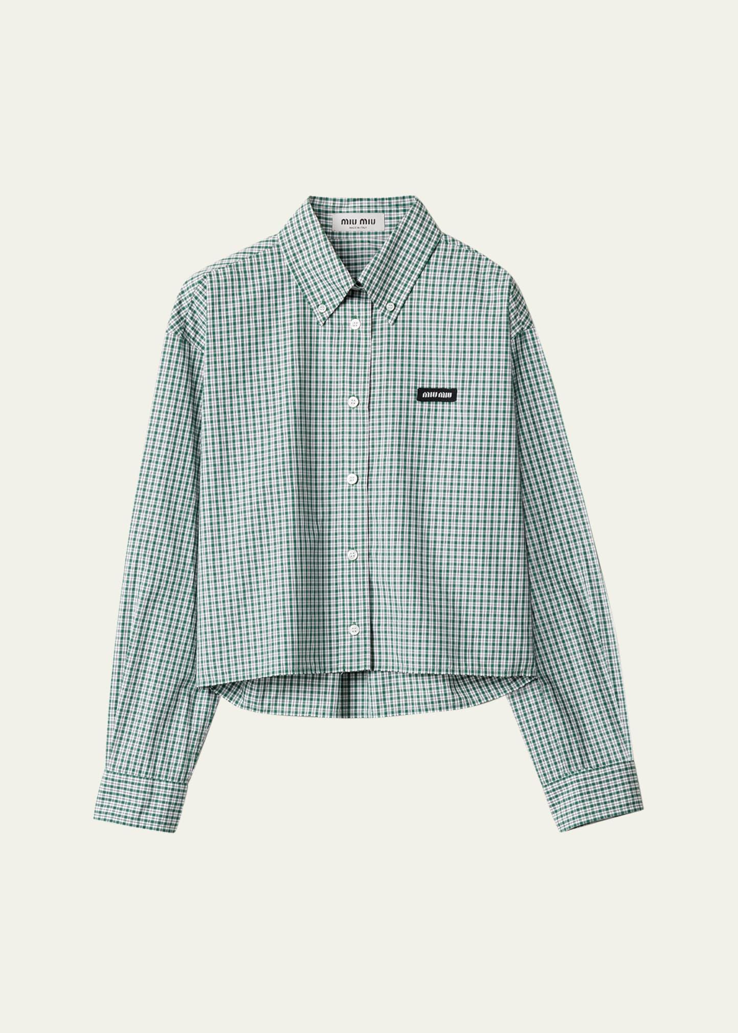 check cropped button-front shirt