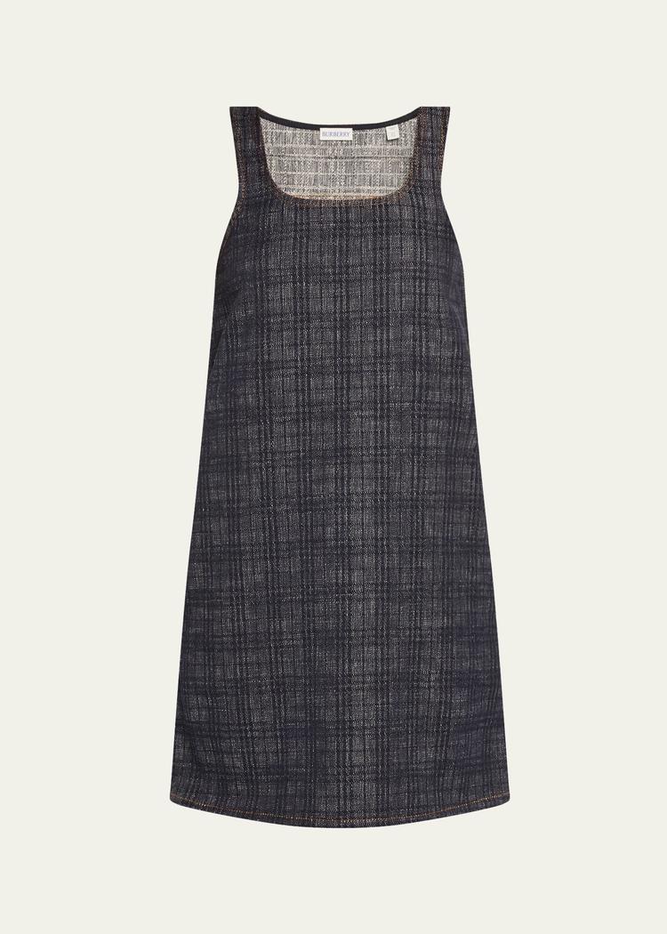 check denim sleeveless mini dress