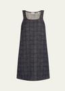 check denim sleeveless mini dress