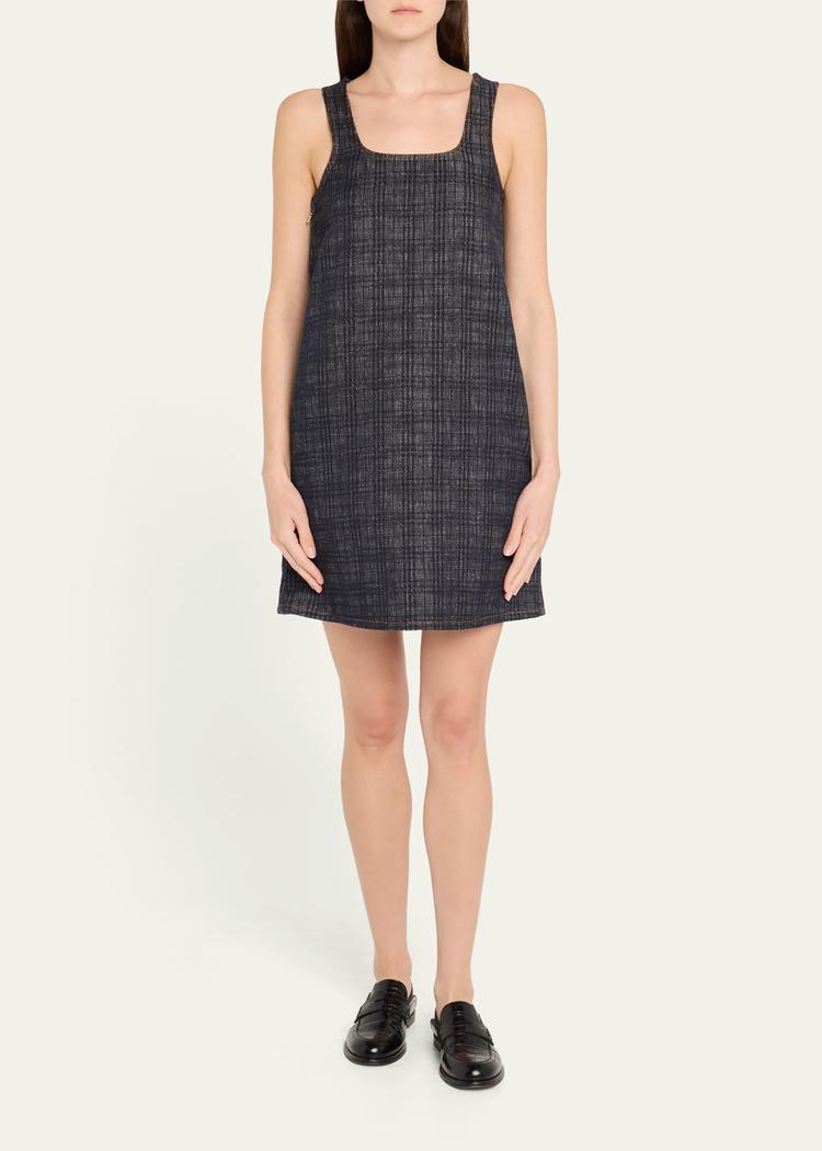 check denim sleeveless mini dress