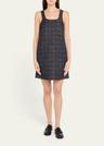 check denim sleeveless mini dress