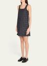 check denim sleeveless mini dress