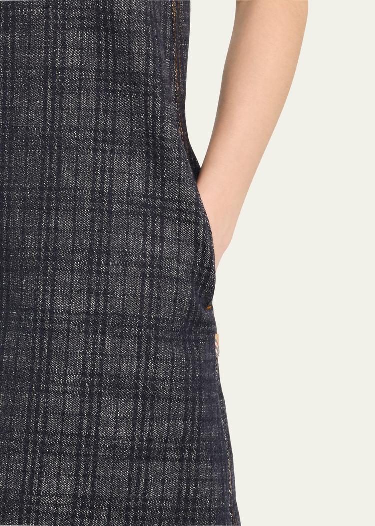 check denim sleeveless mini dress