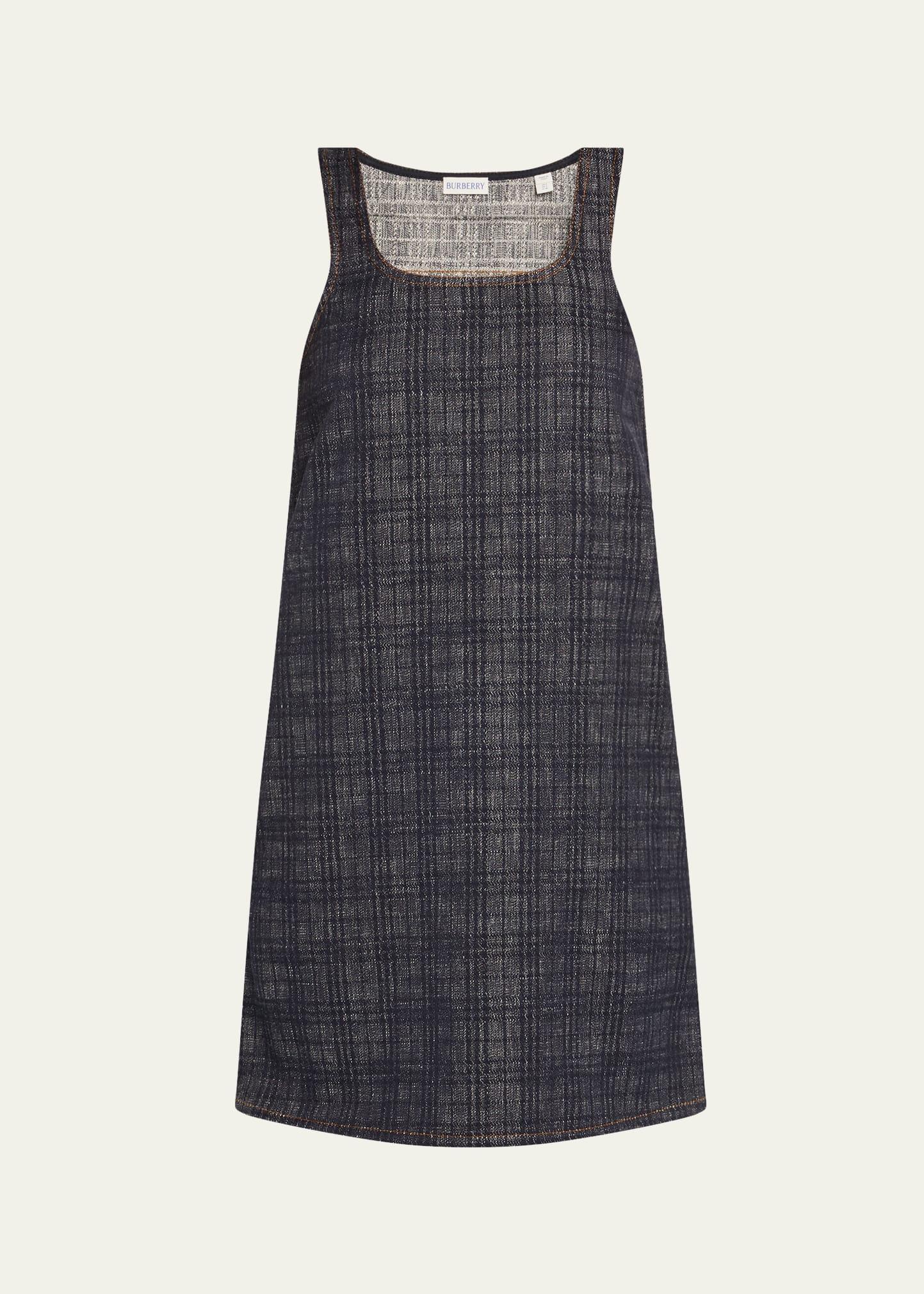 check denim sleeveless mini dress
