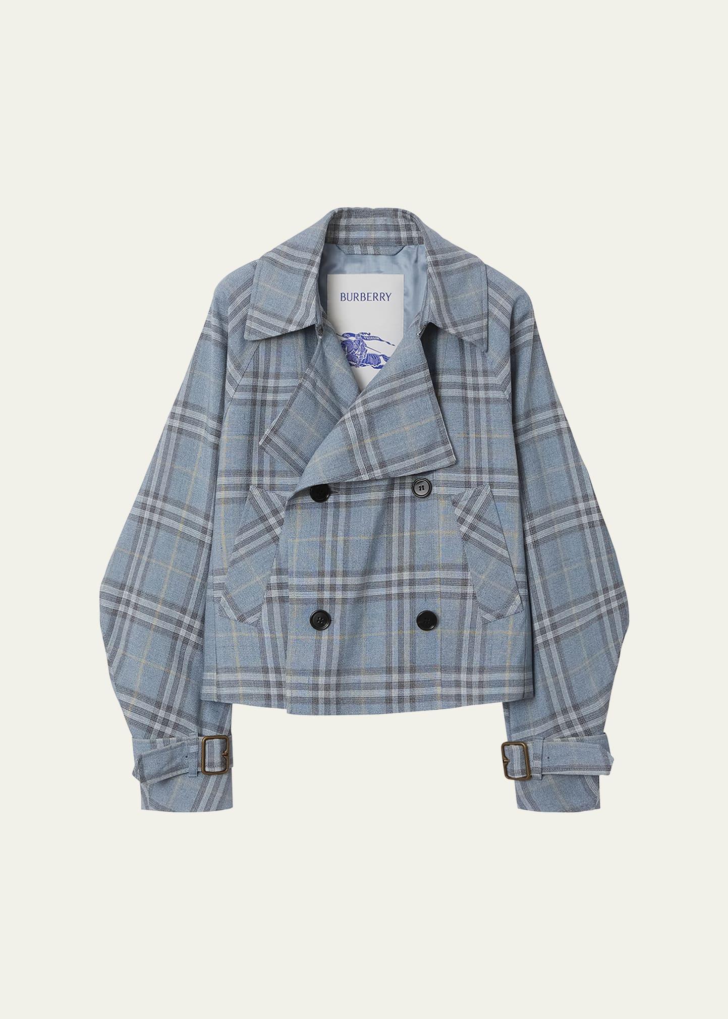 check double-breasted short trench jacket