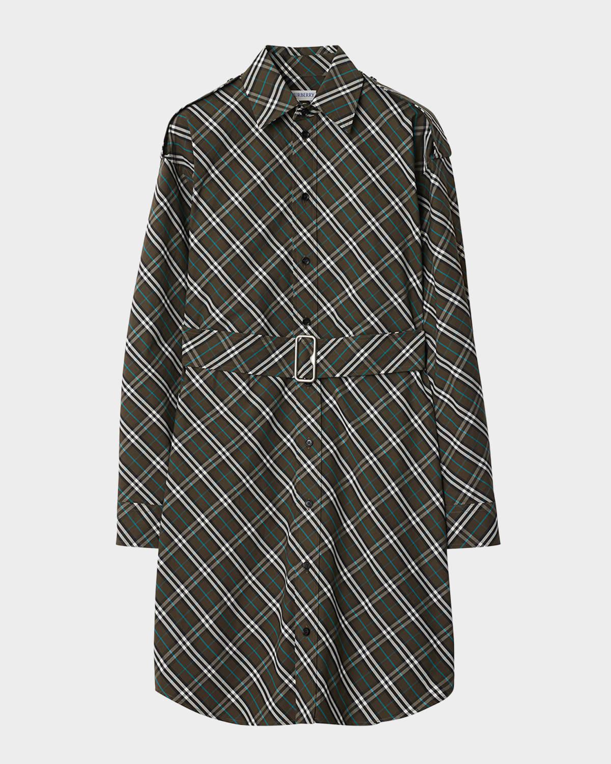 check long-sleeve belted shirtdress