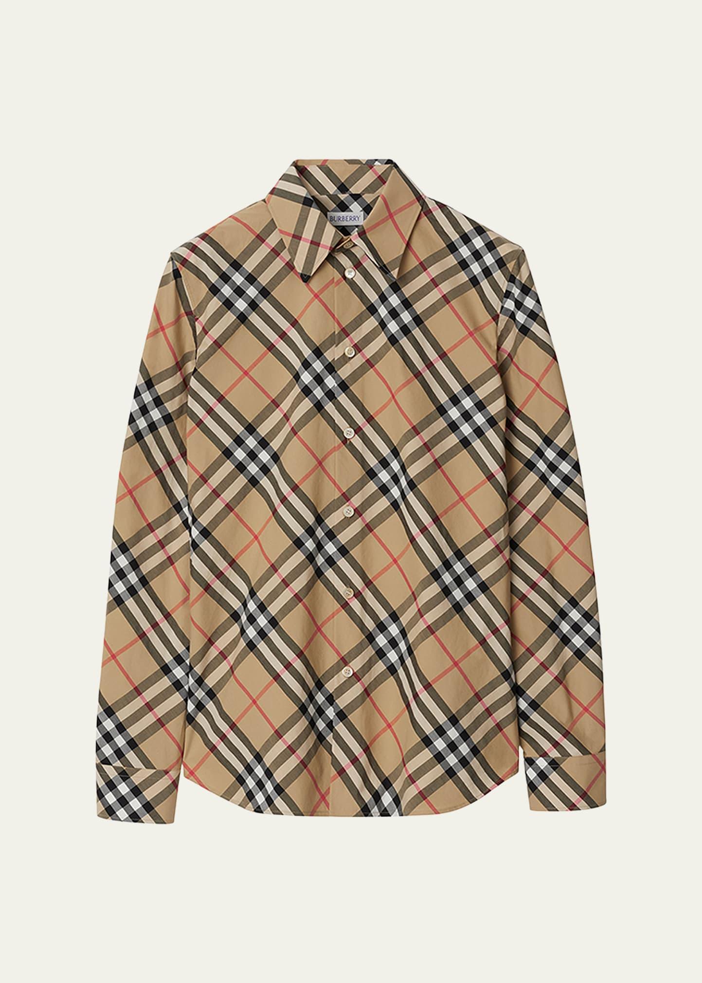 check long-sleeve cotton button-down top