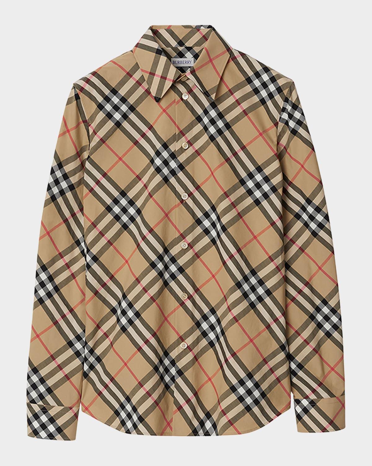 check long-sleeve cotton button-down top