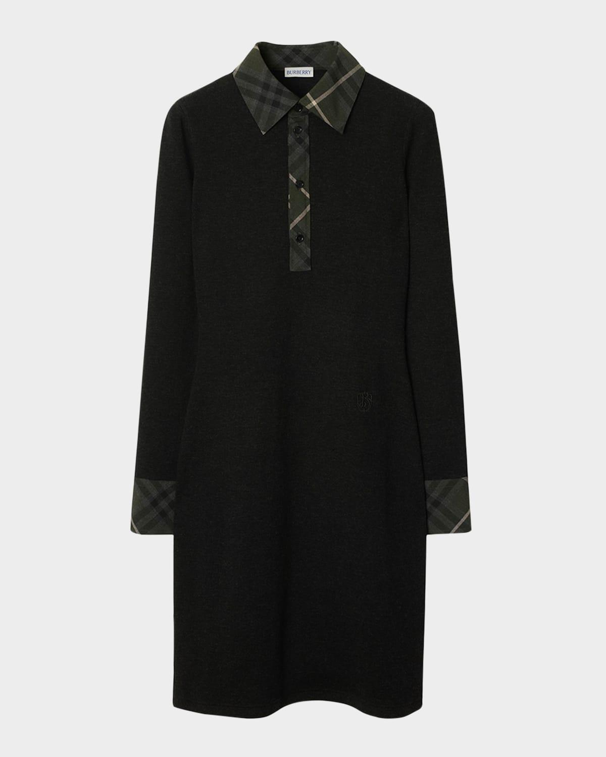 check long-sleeve polo dress