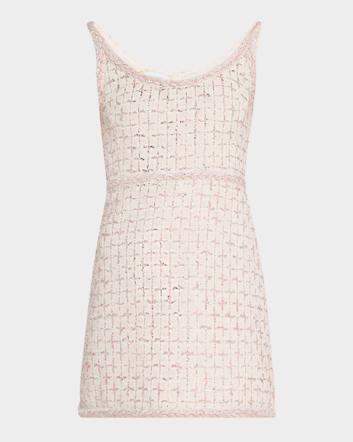 check metallic eyelash tweed sleeveless mini dress