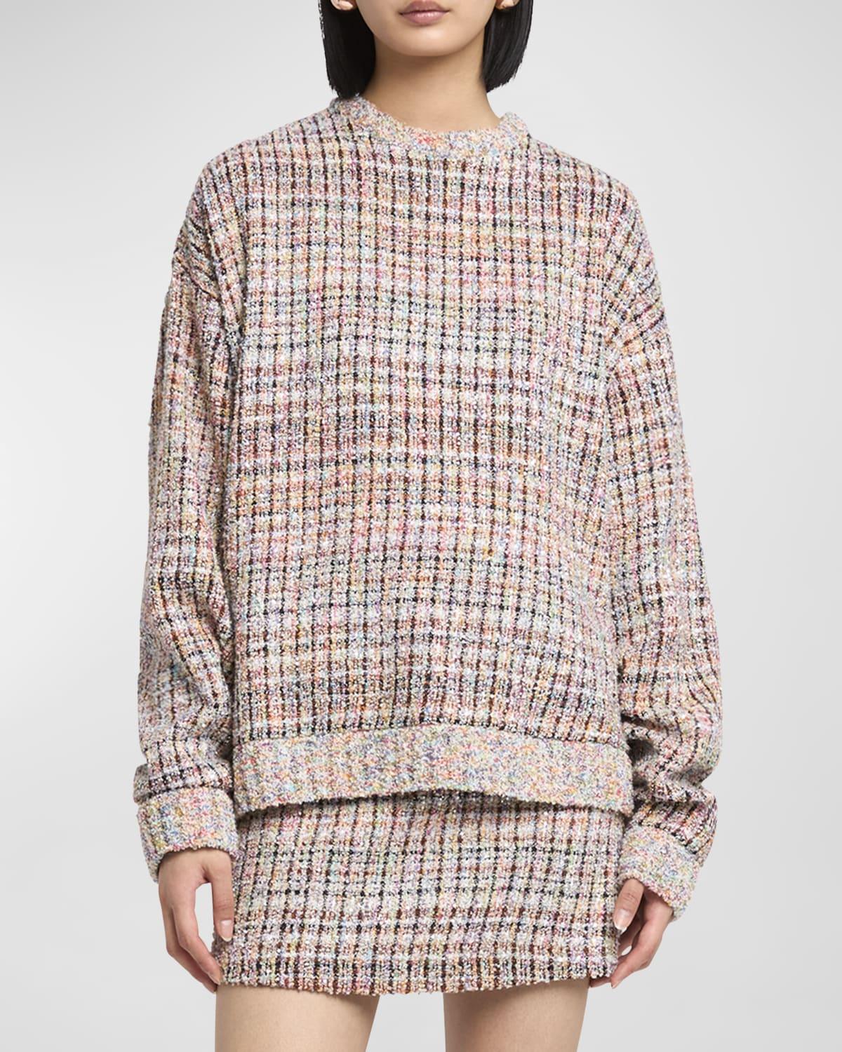 check paillette boucle tweed mini skirt