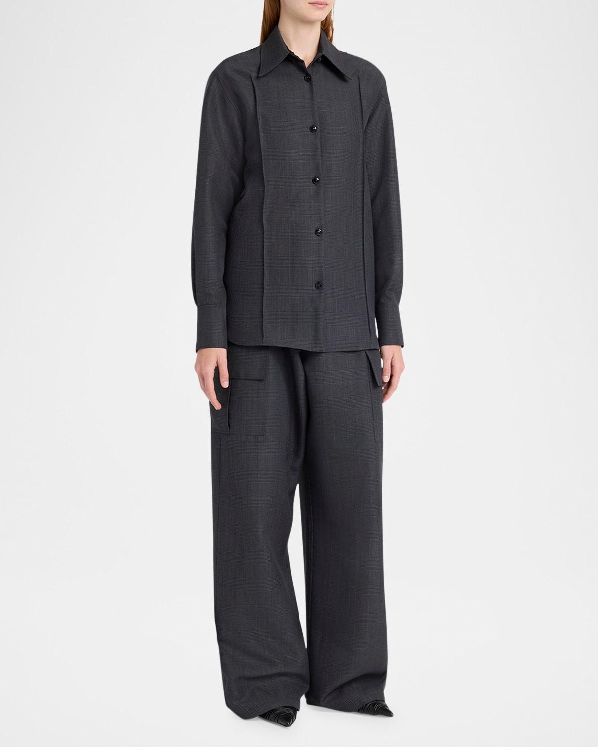 check pintuck button-down shirt