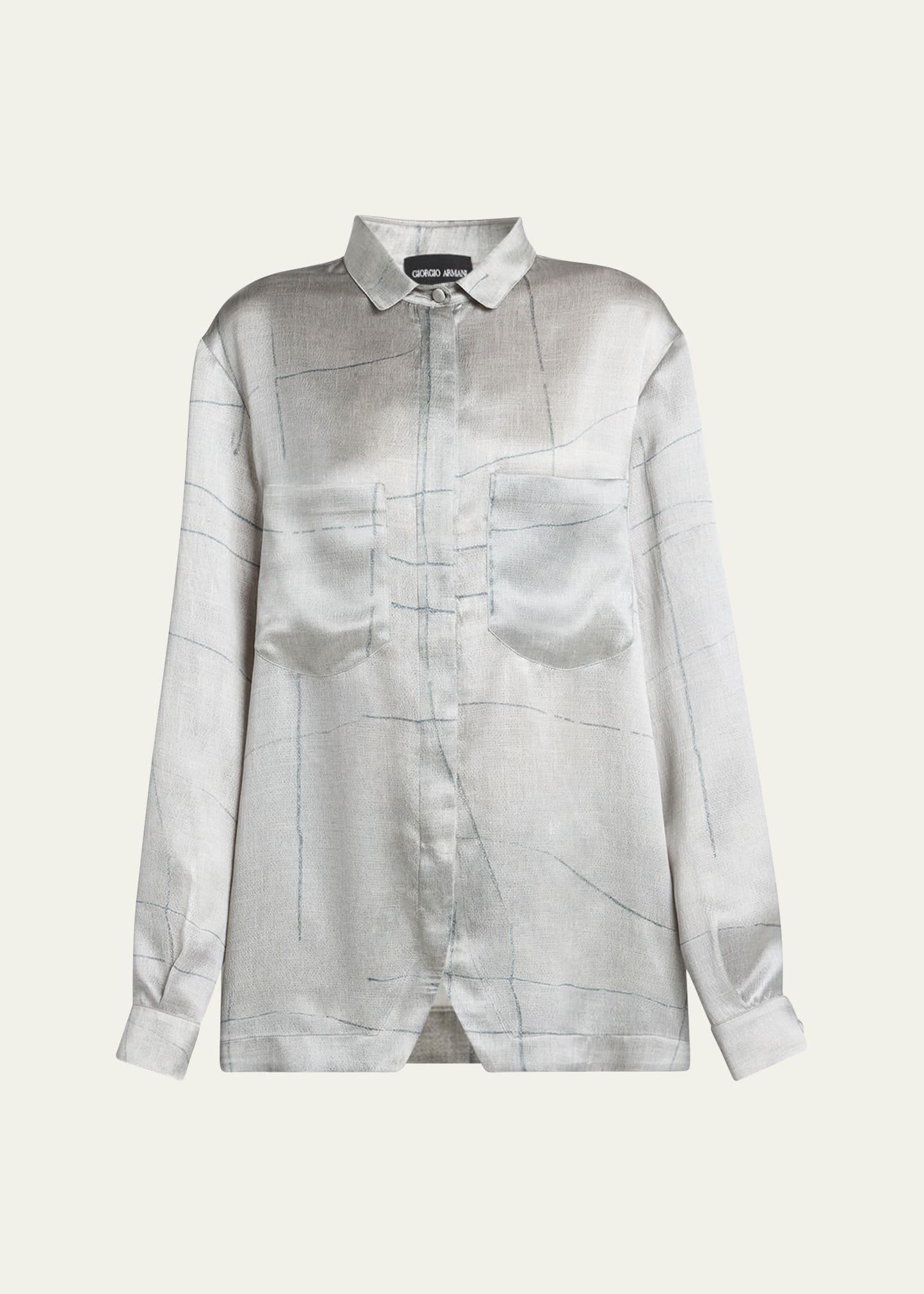 check satin button down blouse
